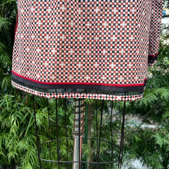 Tory, Burch, top, size 8, color, off-white, black, and red checkerboard pattern. - Picture 4 of 14